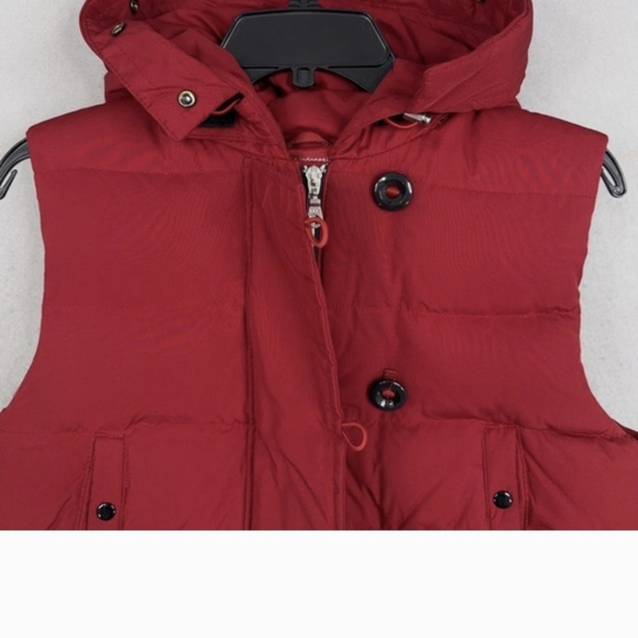 Gap Puffer Vest Womens Large Red Hooded Down Winter San Francisco Love Lined - Picture 2 of 7